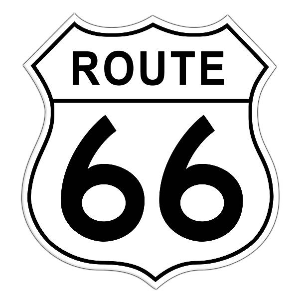 white and white route 66 road sign isolated on white background.